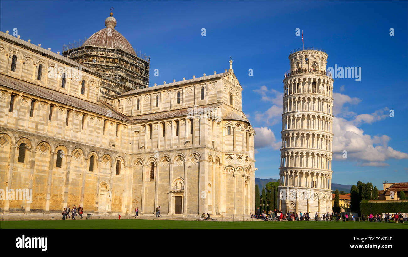 Leaning Tower of Pisa, and Cathedral in Italy Stock Photo