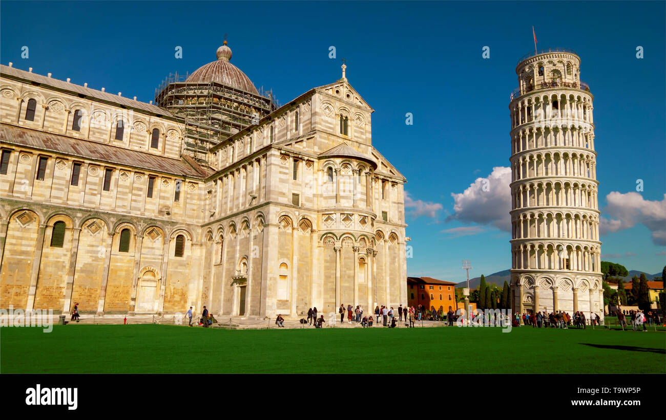 Cathedral and Leaning Tower of Pisa in Italy Stock Photo