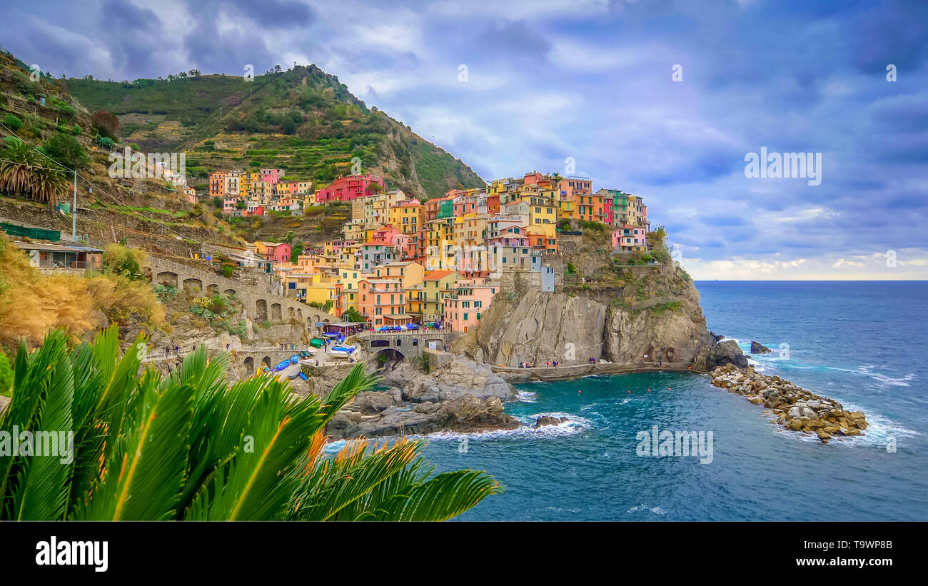 Seaside Village of Manarola in Cinque Terre, La Spezia, Italy Stock Photo