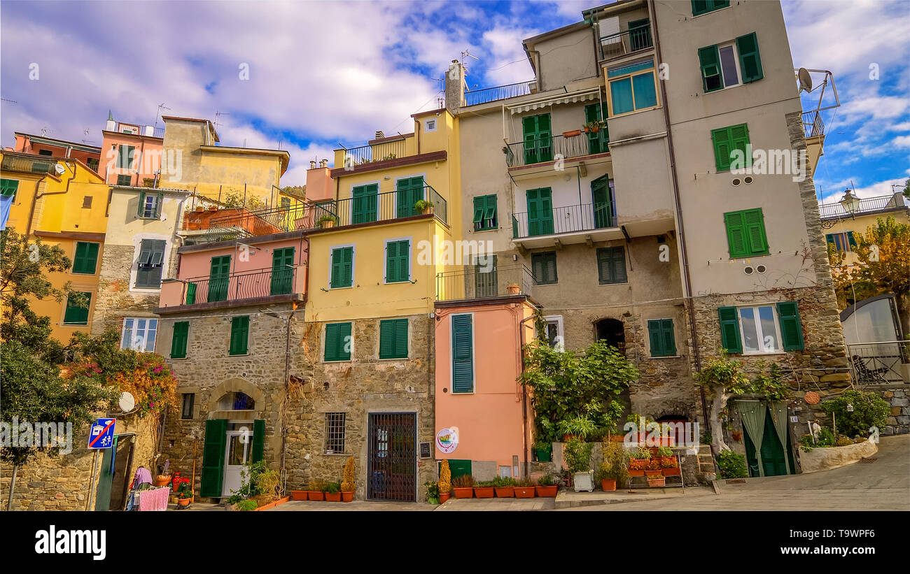 Houses in Cinque Terre Village of Corniglia, La Spezia, Italy Stock Photo