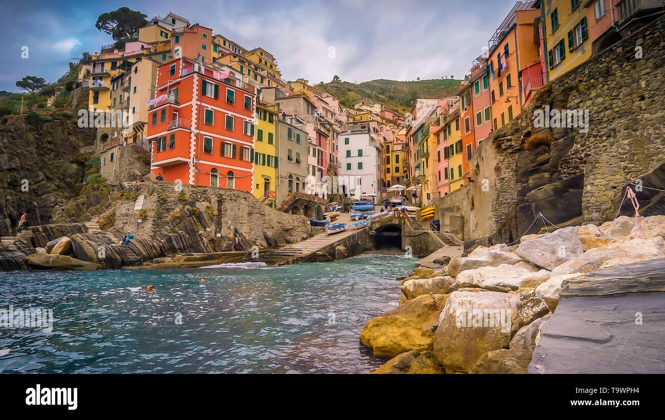 Seaside Village of Manarola in Cinque Terre, La Spezia, Italy Stock Photo