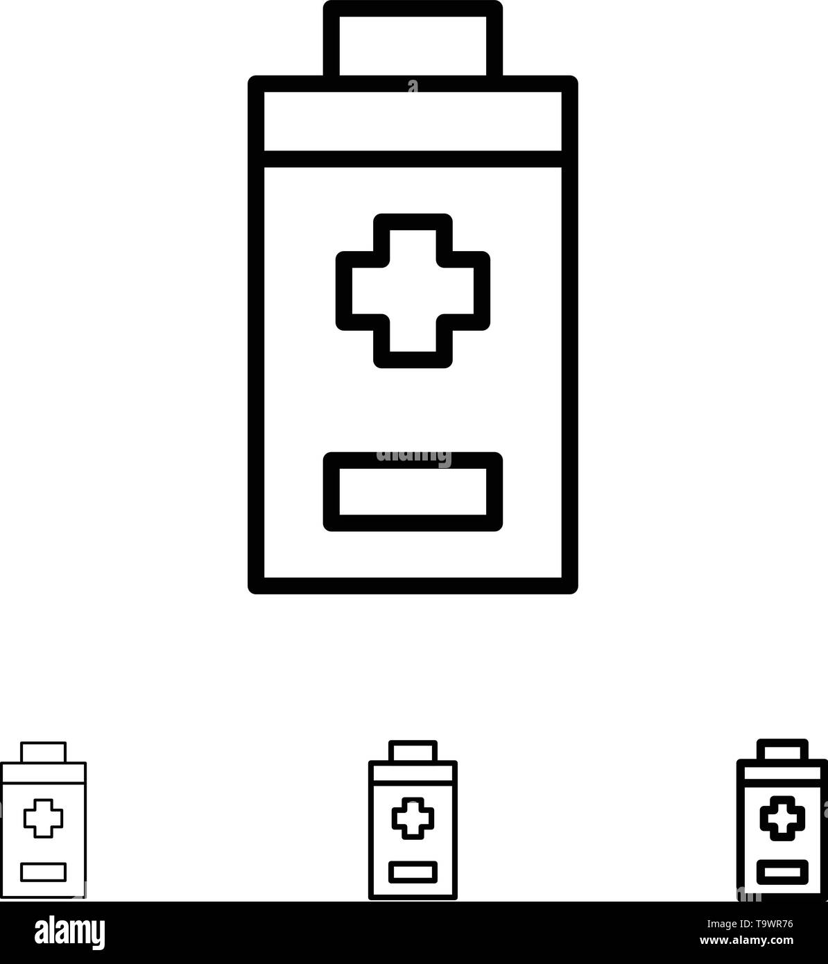Battery, Minus, Plus Bold and thin black line icon set Stock Vector ...