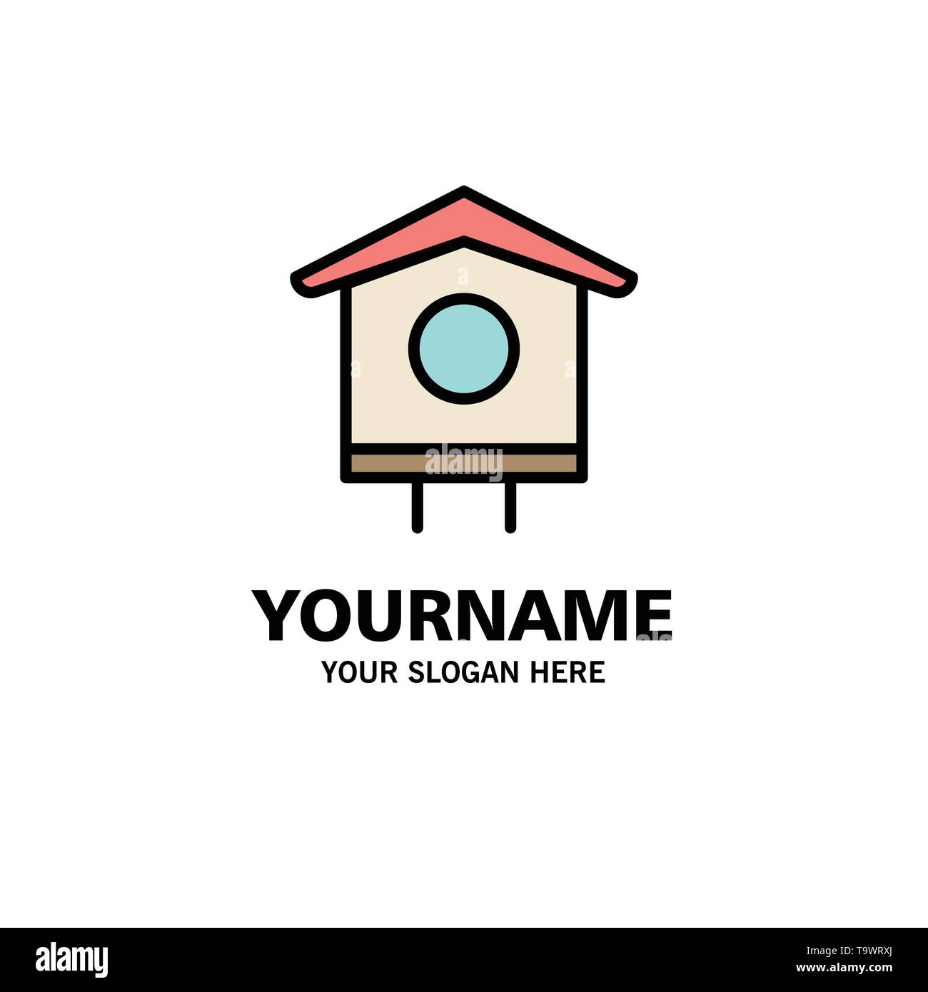 House, Bird, Birdhouse, Spring Business Logo Template. Flat Color Stock