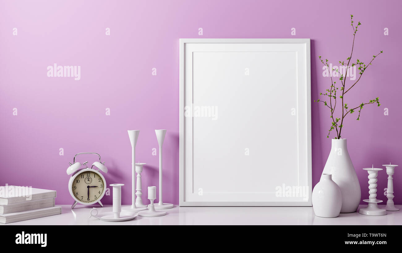 3d Rendering Of White And Blank Photo Or Picture Frame In Front Of