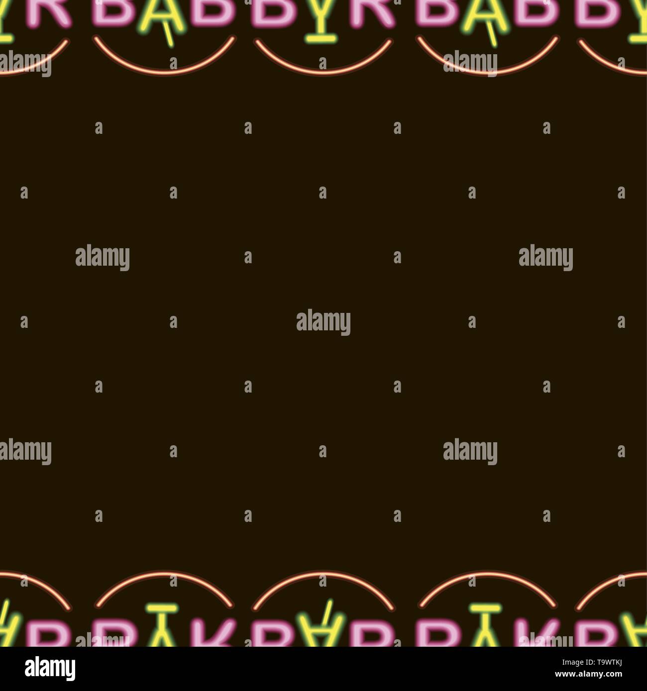horizontal Seamless pattern with neon bright text bar on black background Stock Vector