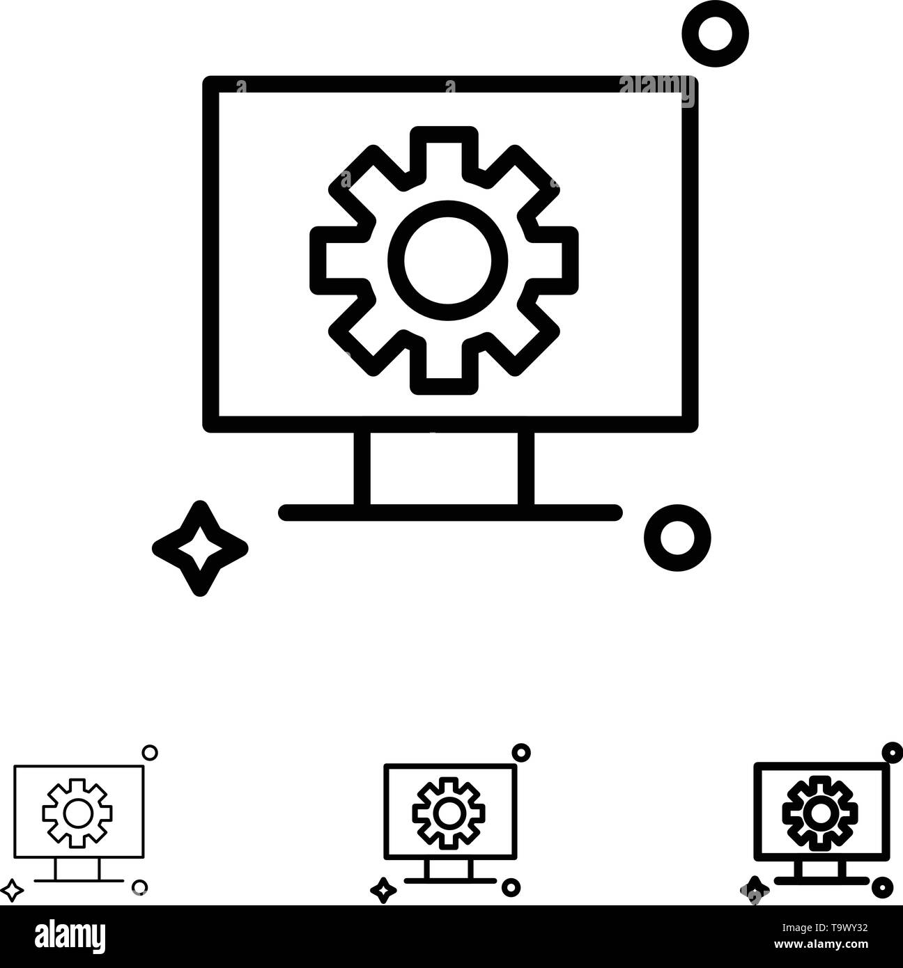 Computer, Hardware, Setting, Gear Bold and thin black line icon set