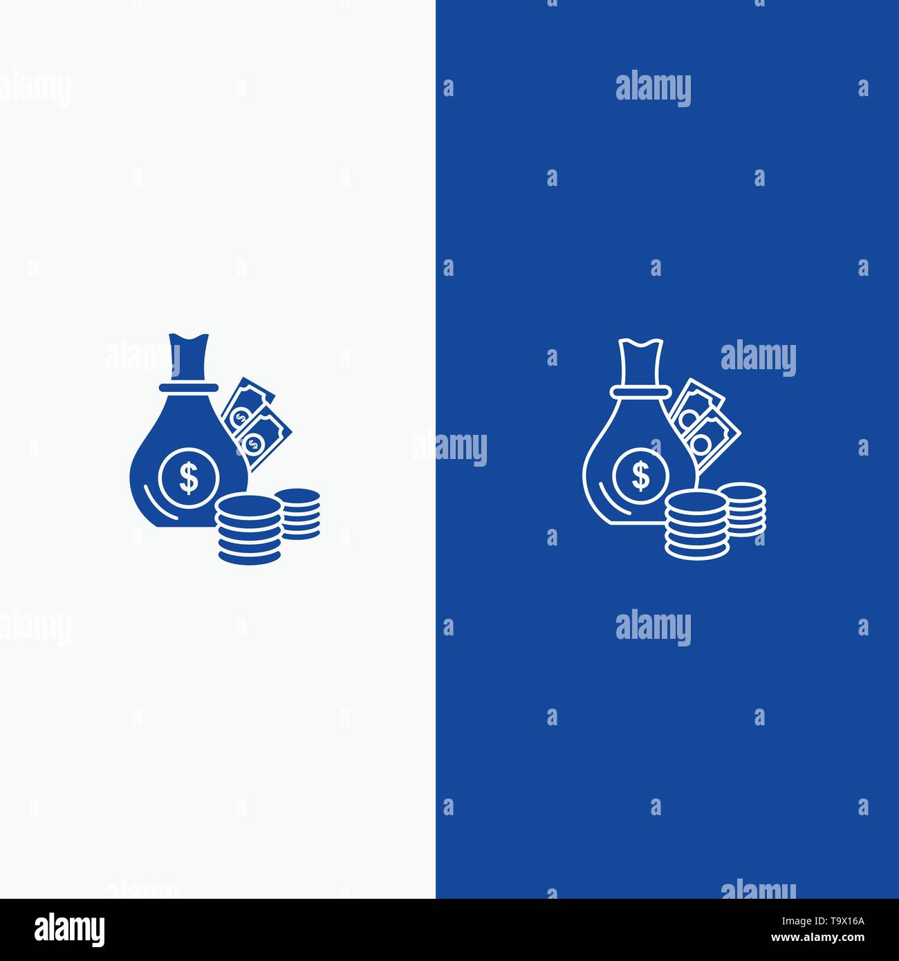 Money Bank Business Coins Gold Line And Glyph Solid Icon Blue