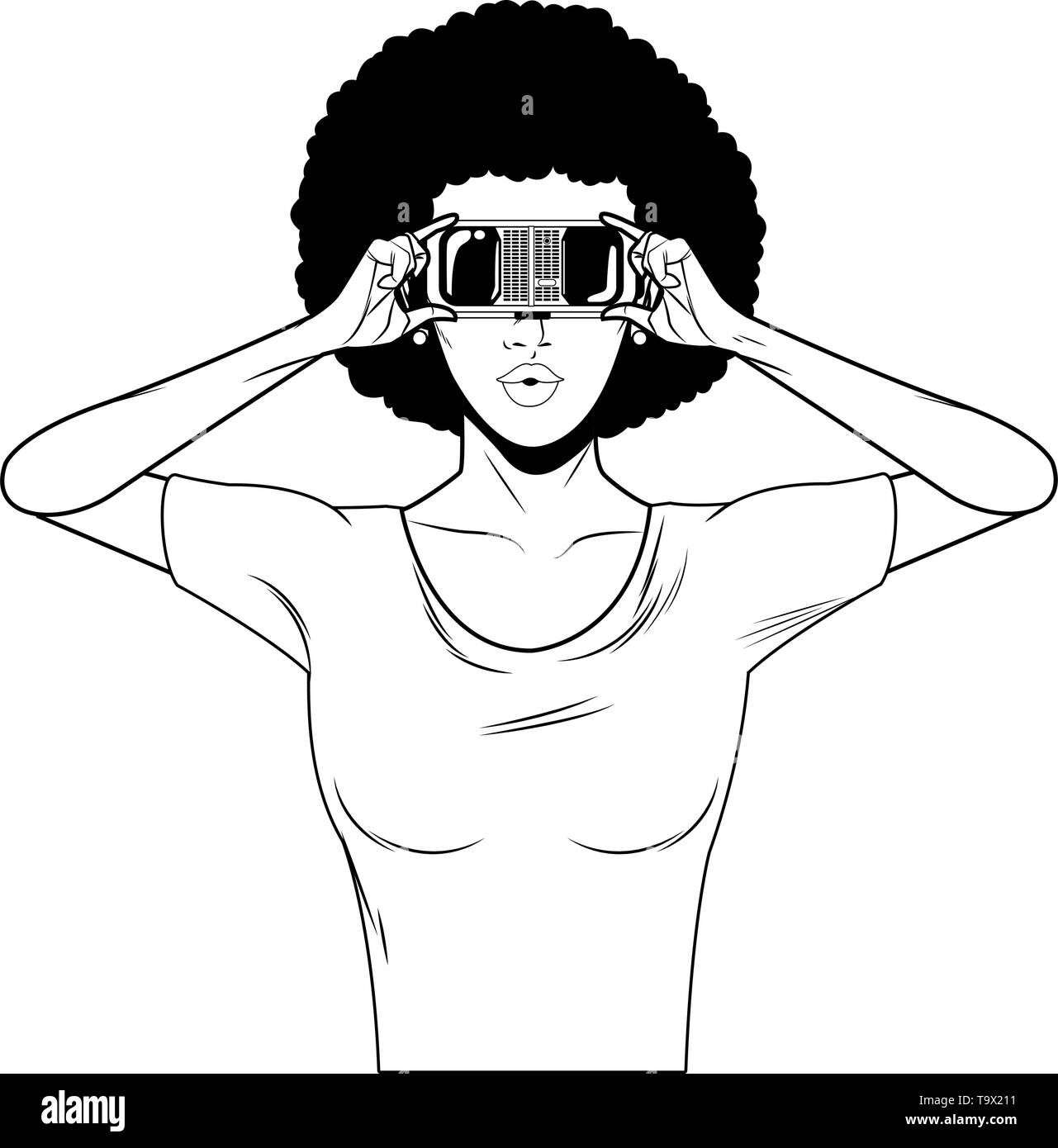 woman with virtual reality headset black and white Stock Vector Image & Art  - Alamy