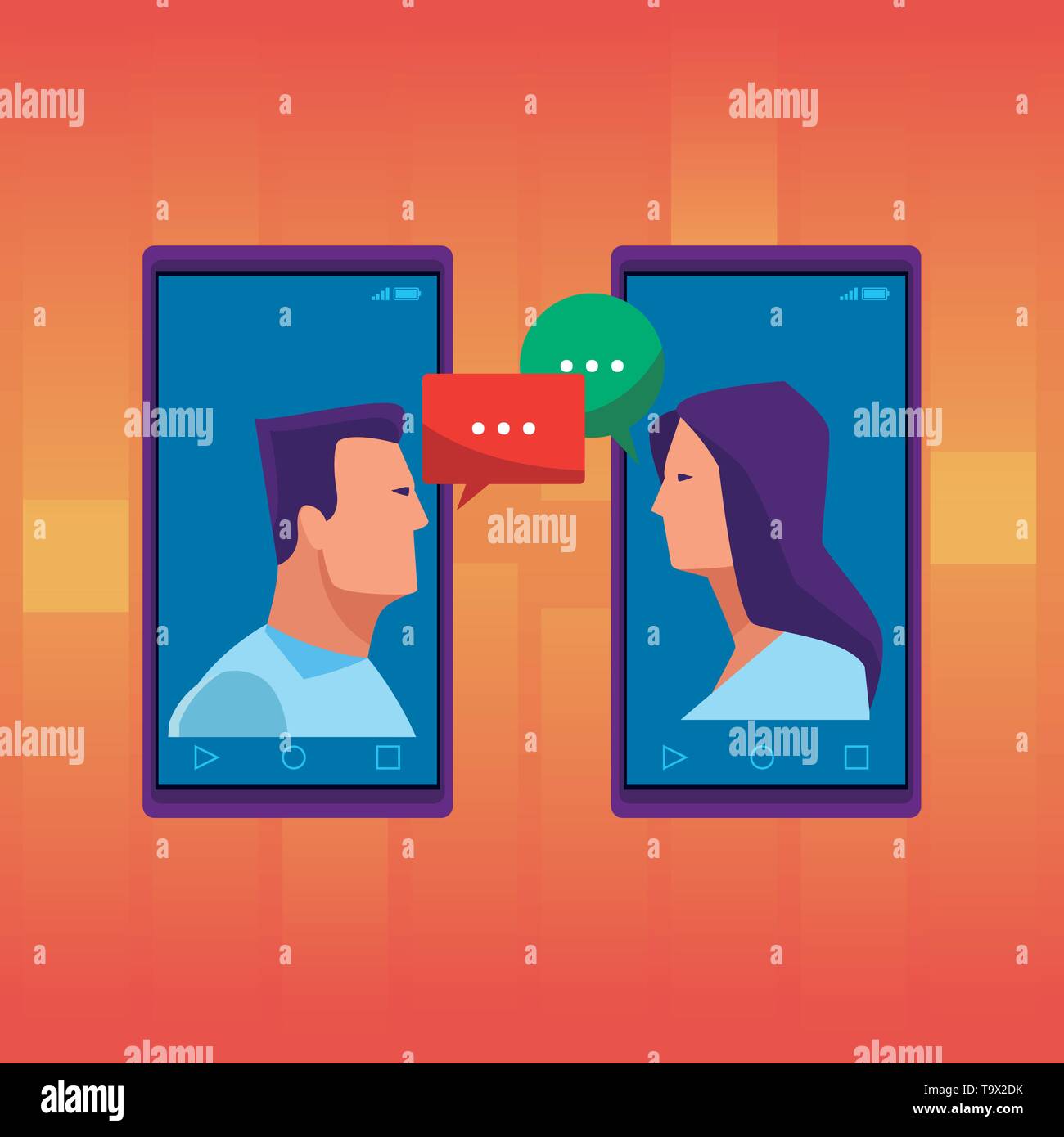 cellphones showing a couple Stock Vector