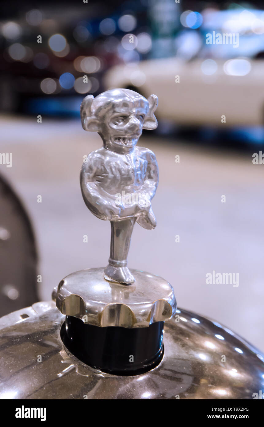 Imp mascot and radiator cap on the bonnet/hood of a Ruston Hornsby car. Stock Photo