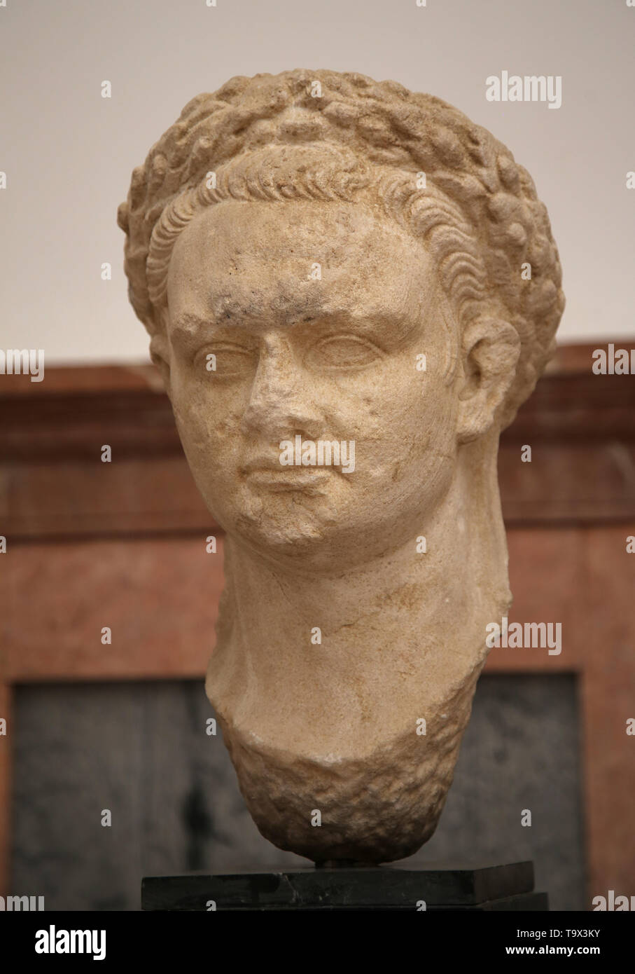 Emperor Domitian (51-96). Marble. Munigua Villanueva del Rio y Minas, Seville, 81-96. Archaeological Museum of Seville. Spain. Stock Photo