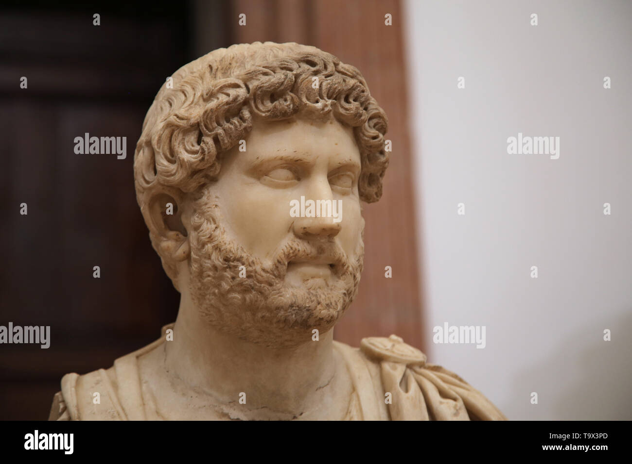 Emperor Hadrian (76-138). Marble bust,130-145 AD. Italica, Santiponce, Province of Seville, Andalucia, Spain.Archaeological Museum of Seville. Andalus Stock Photo