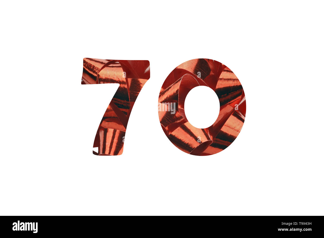 Close-up photograph of a red gift bow with cut out number 70 Stock Photo