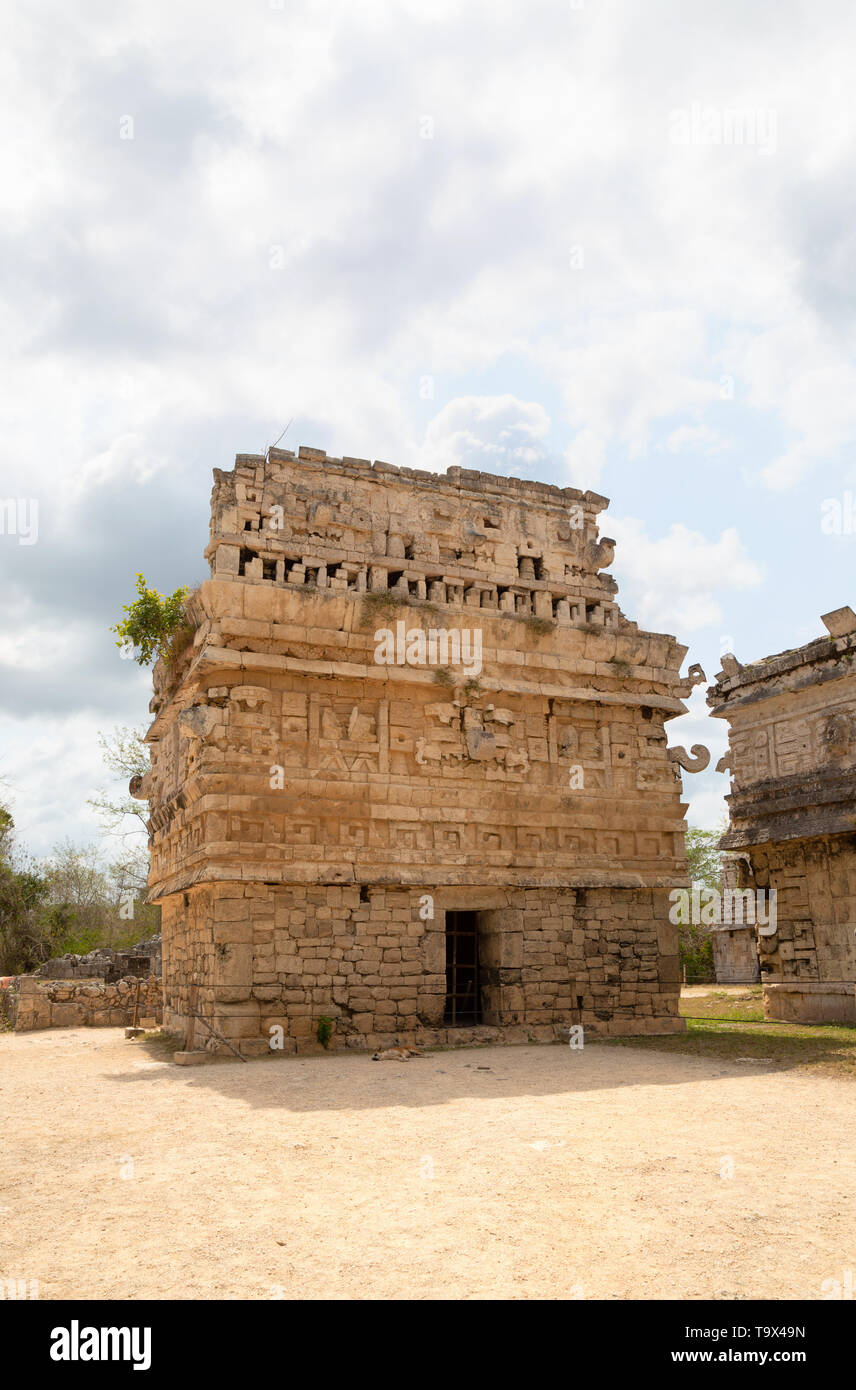 Chichen Itza mayan ruins - La Iglesia or The church, a small temple with intricate carvings, Chichen Itza, Yucatan, Mexico Latin America Stock Photo