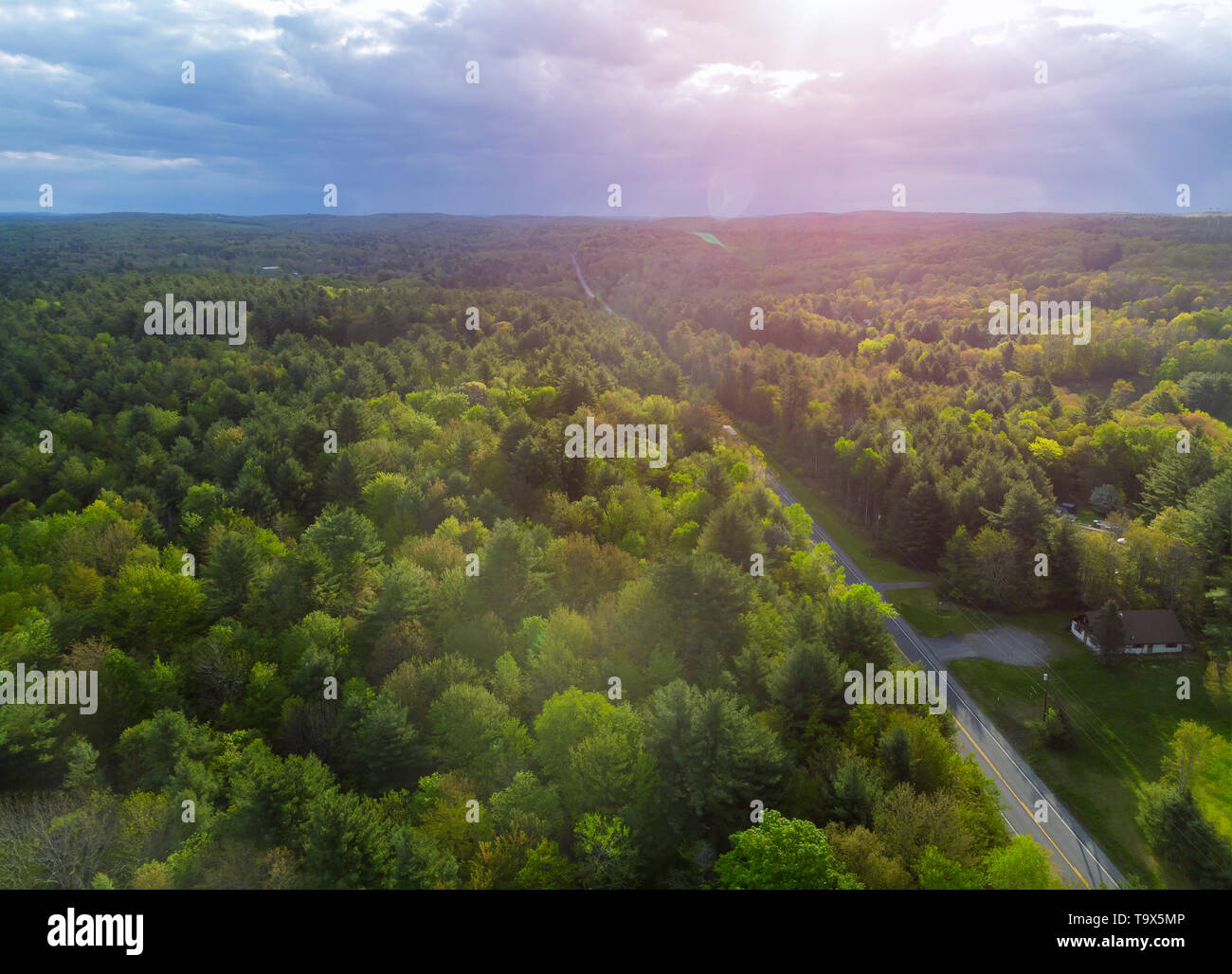 Beautiful summer mountain landscape with blue sky and clouds a rural ...
