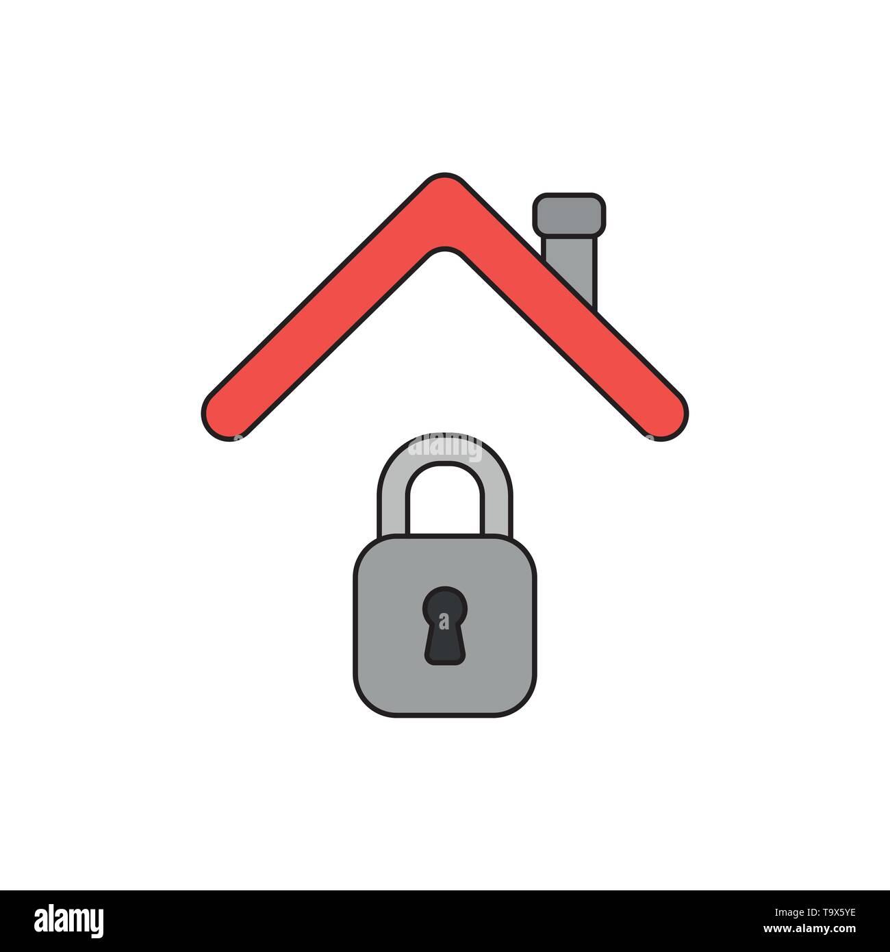 Vector icon concept of closed padlock under house roof. Black outlines ...