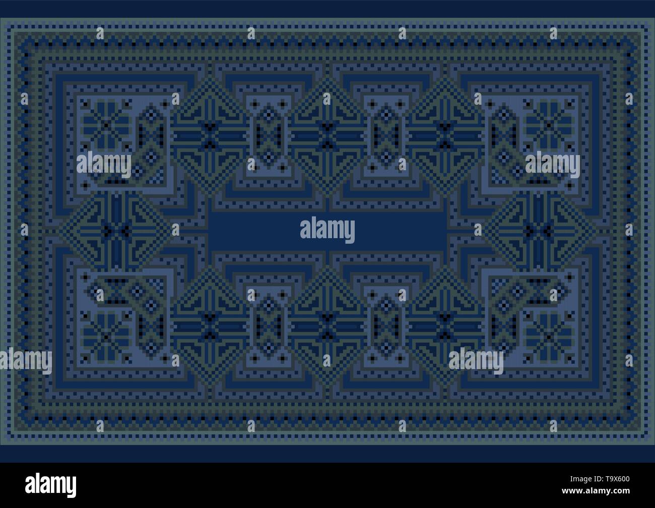 Ethnic luxury carpet with oriental vintage ornament in blue shades ...