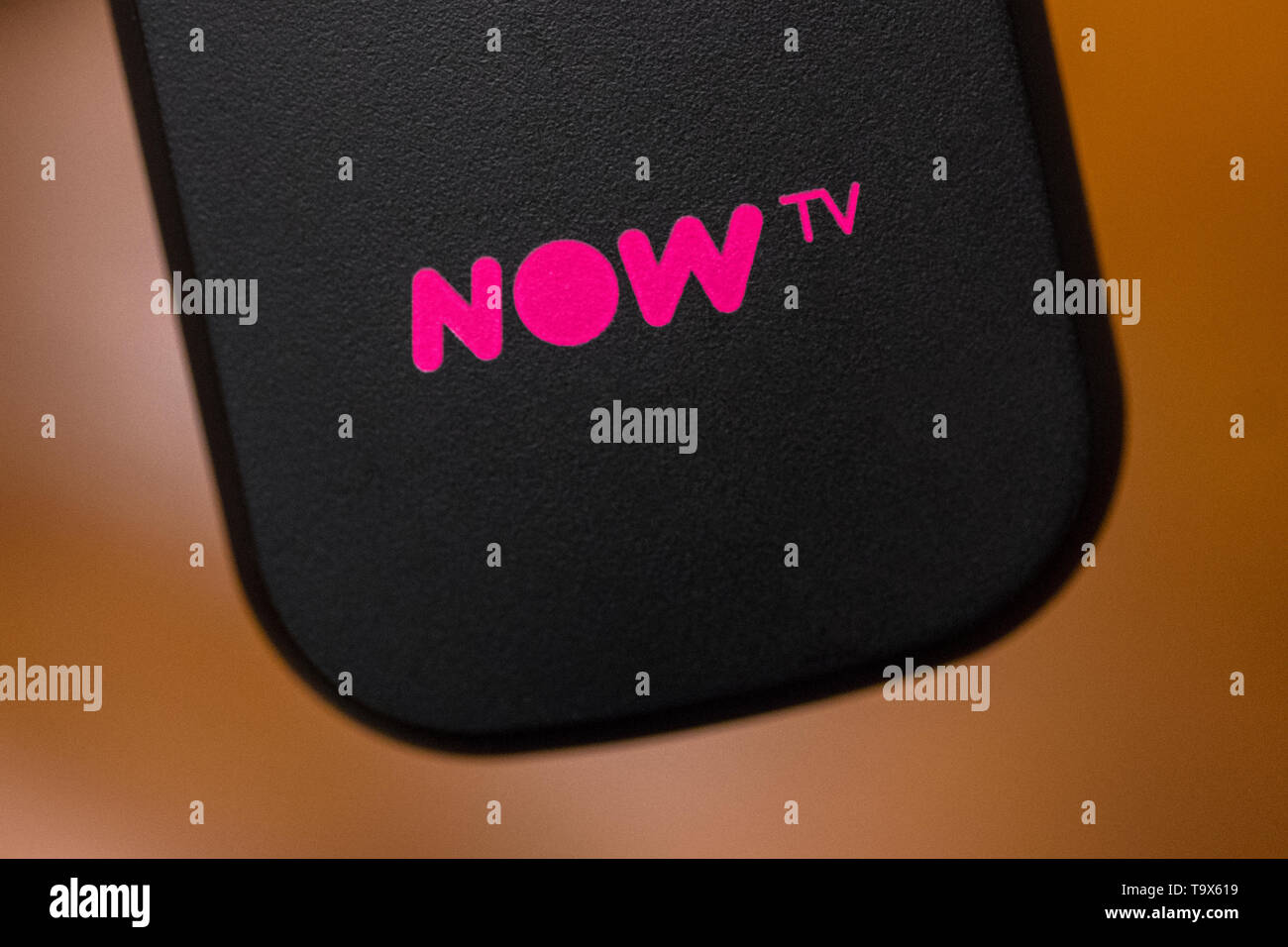 London, UK - May 14th 2019: A close-up of the NOW TV logo pictured on a remote control. Stock Photo