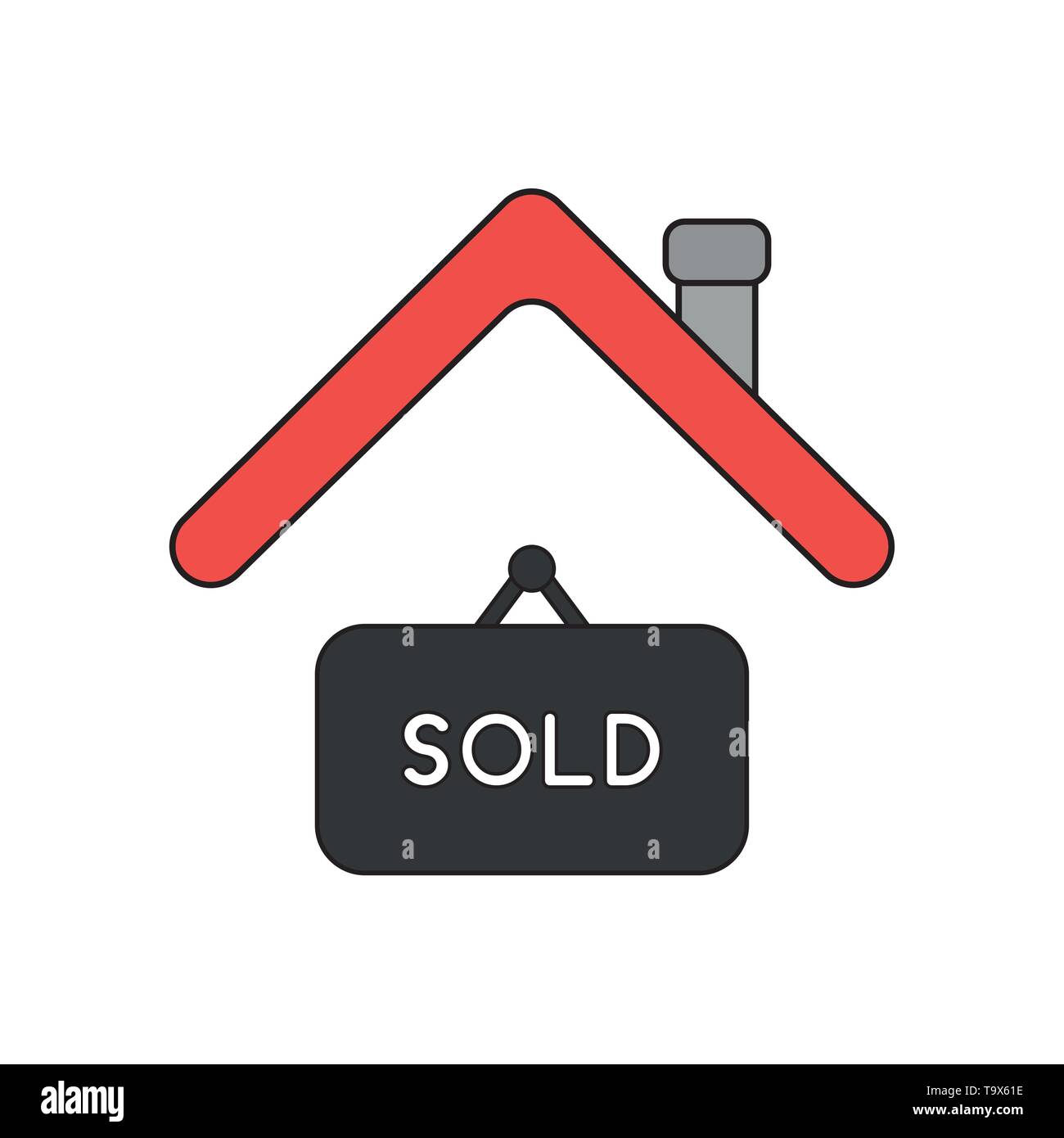 Vector icon concept of sold hanging sign under house roof. Black ...