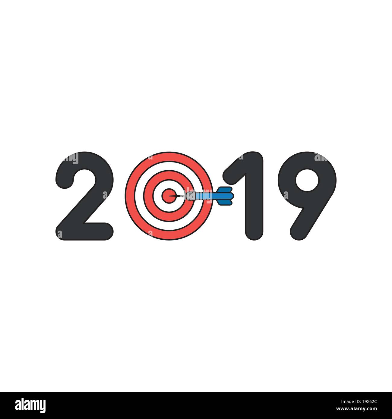 Vector icon concept of year of 2019 with bulls eye and dart in the ...