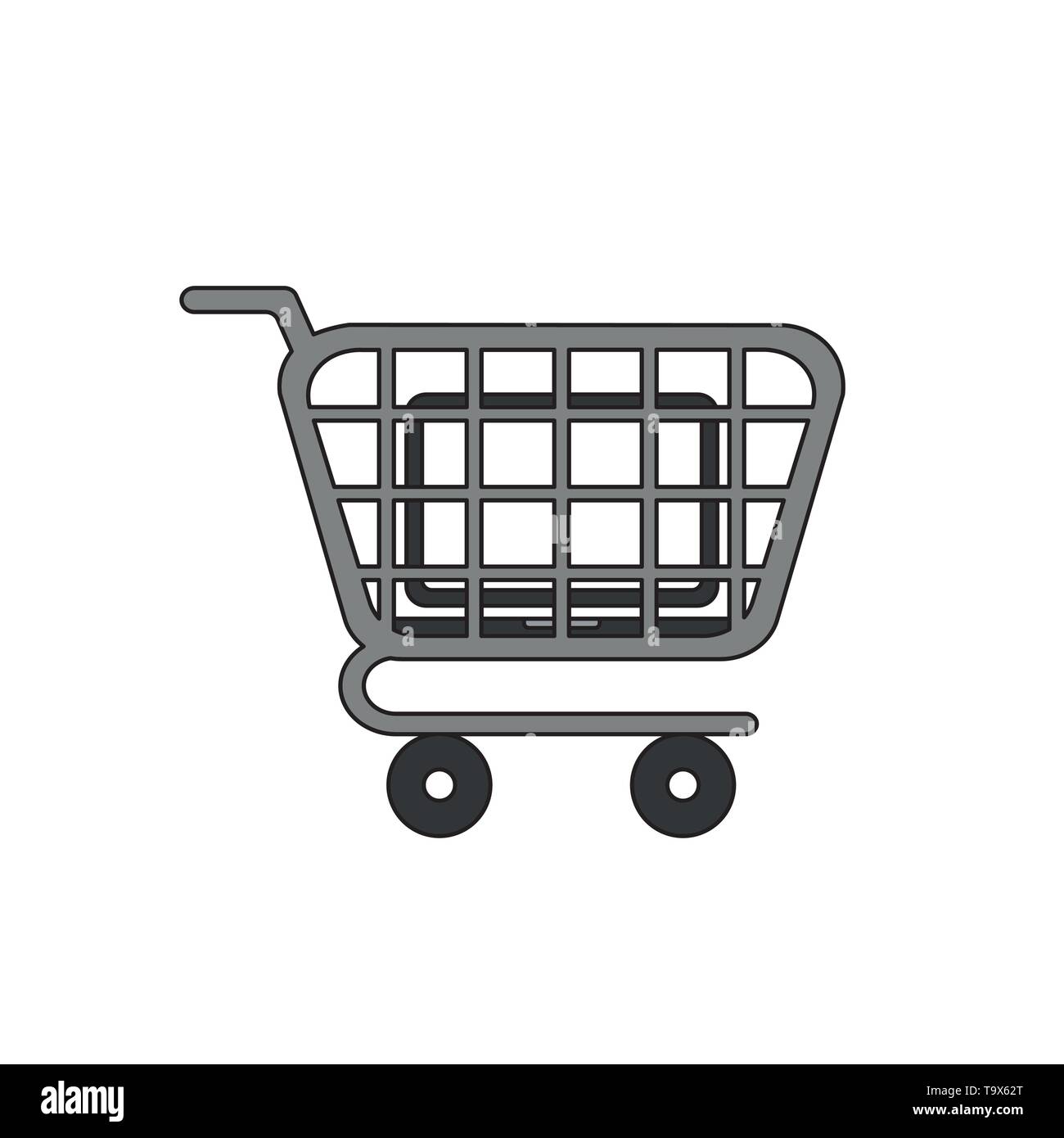 Vector icon concept of laptop computer inside shopping cart. Black ...