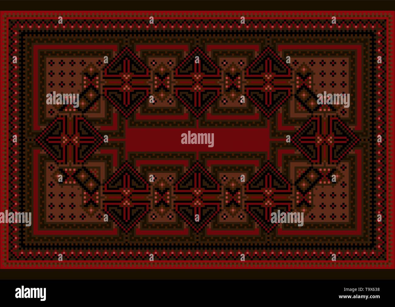 Luxury ethnic carpet with oriental vintage ornament in red and brown ...