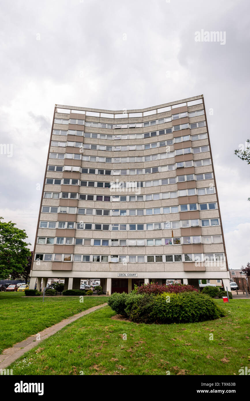 Cecil Court tower block, block of flats high rise in Jones Close, Southend on Sea, Essex. Space for copy Stock Photo