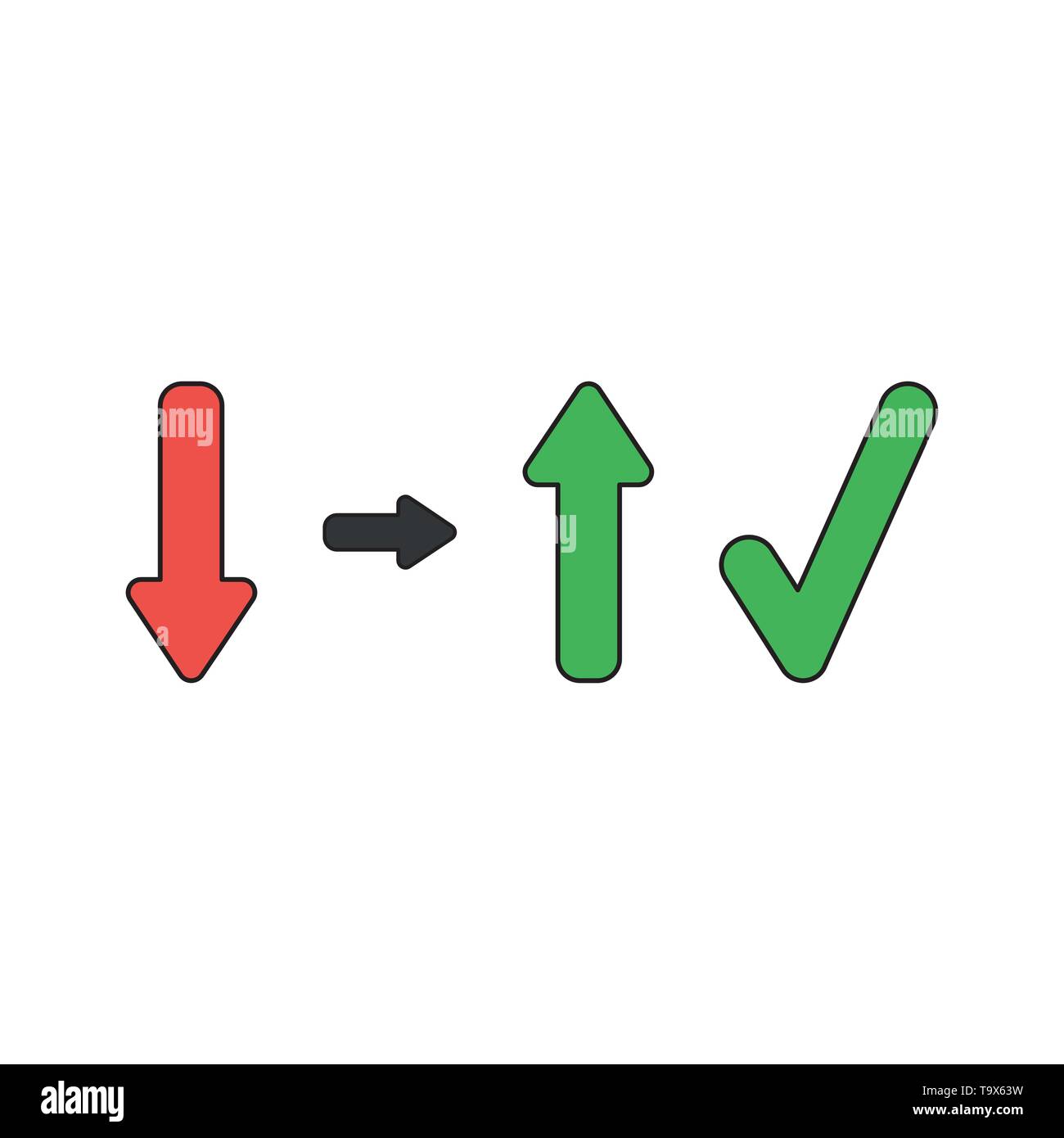 Vector icon concept of arrow moving down and up with check mark. Black ...