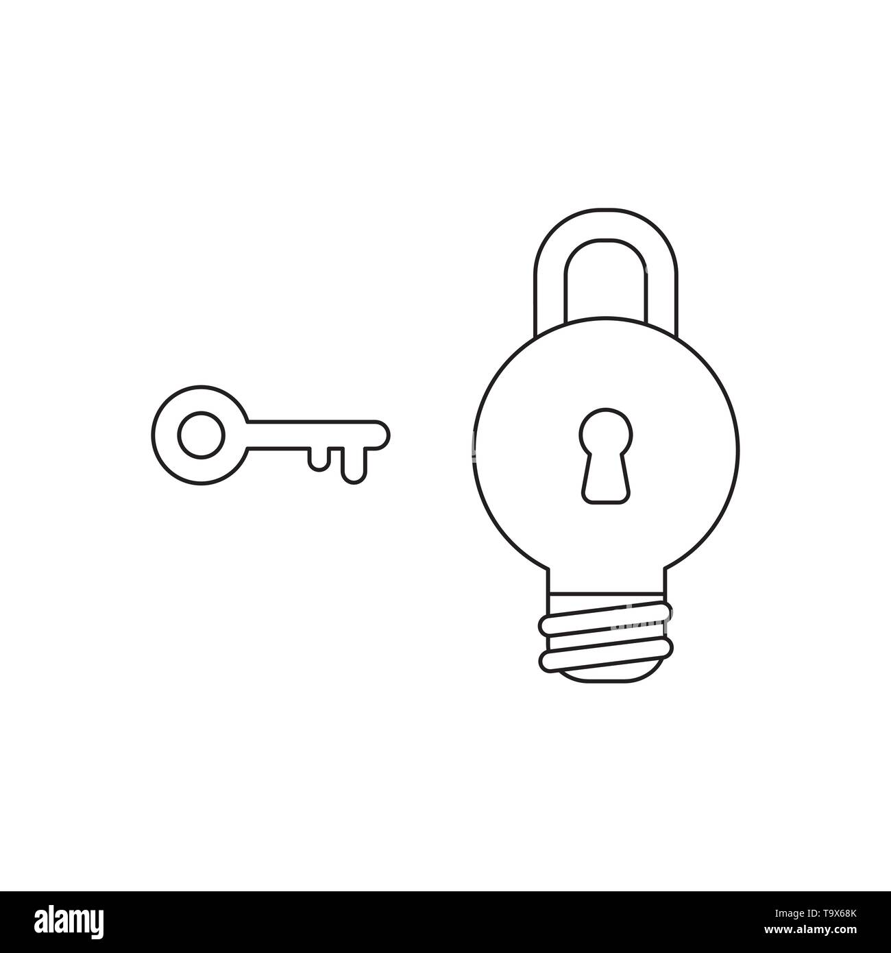 Vector icon concept of key with light bulb padlock. Black outlines ...
