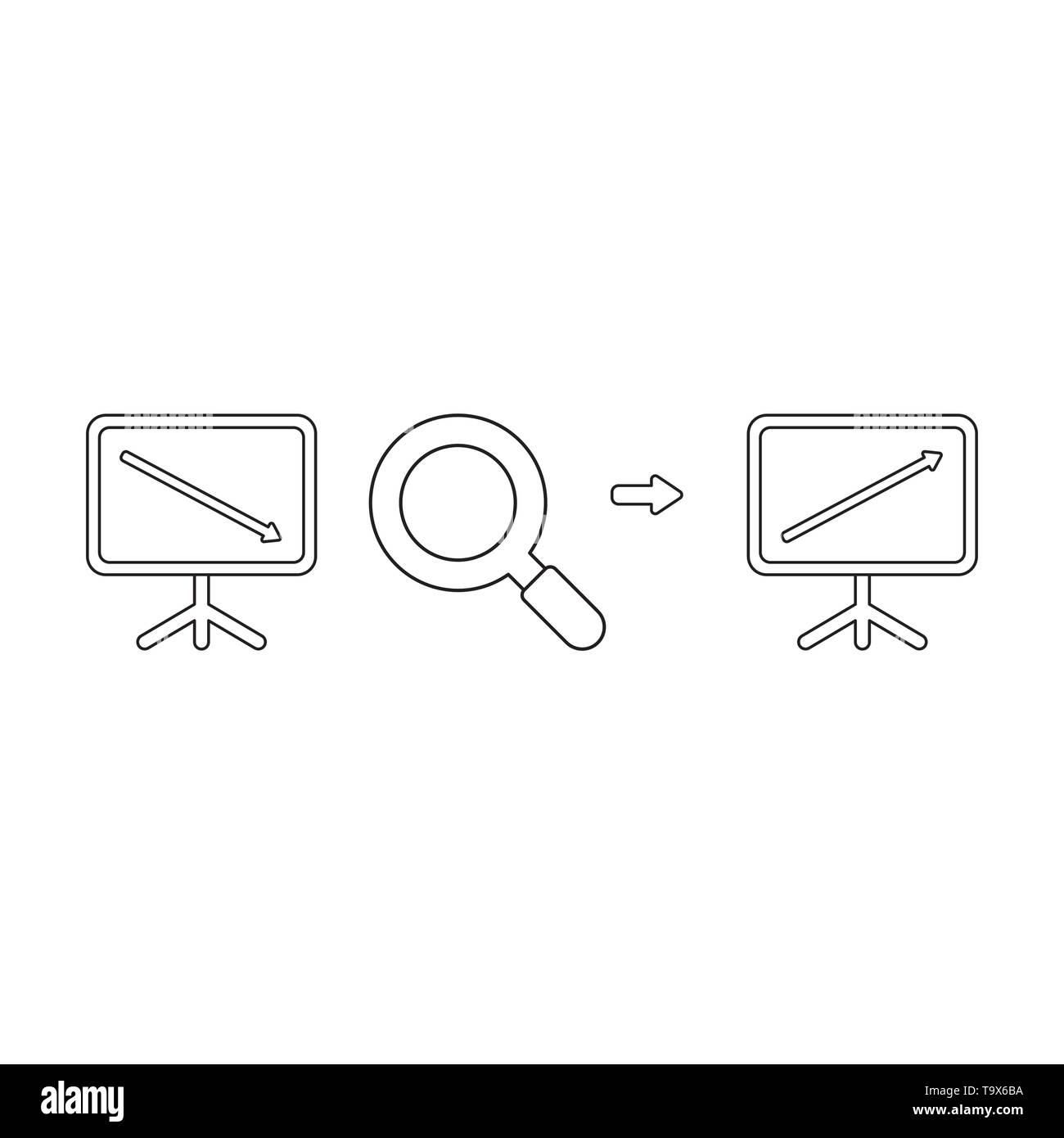 Vector icon concept of sales chart arrow moving down with magnifier and ...