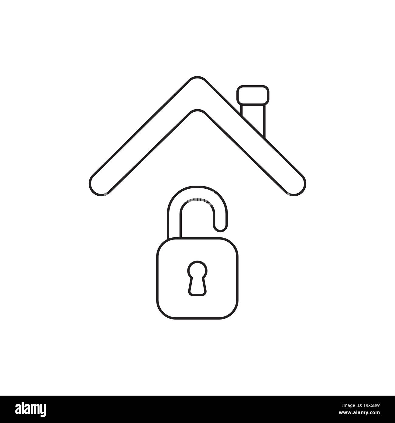 Vector icon concept of opened padlock under roof. Black outlines Stock ...