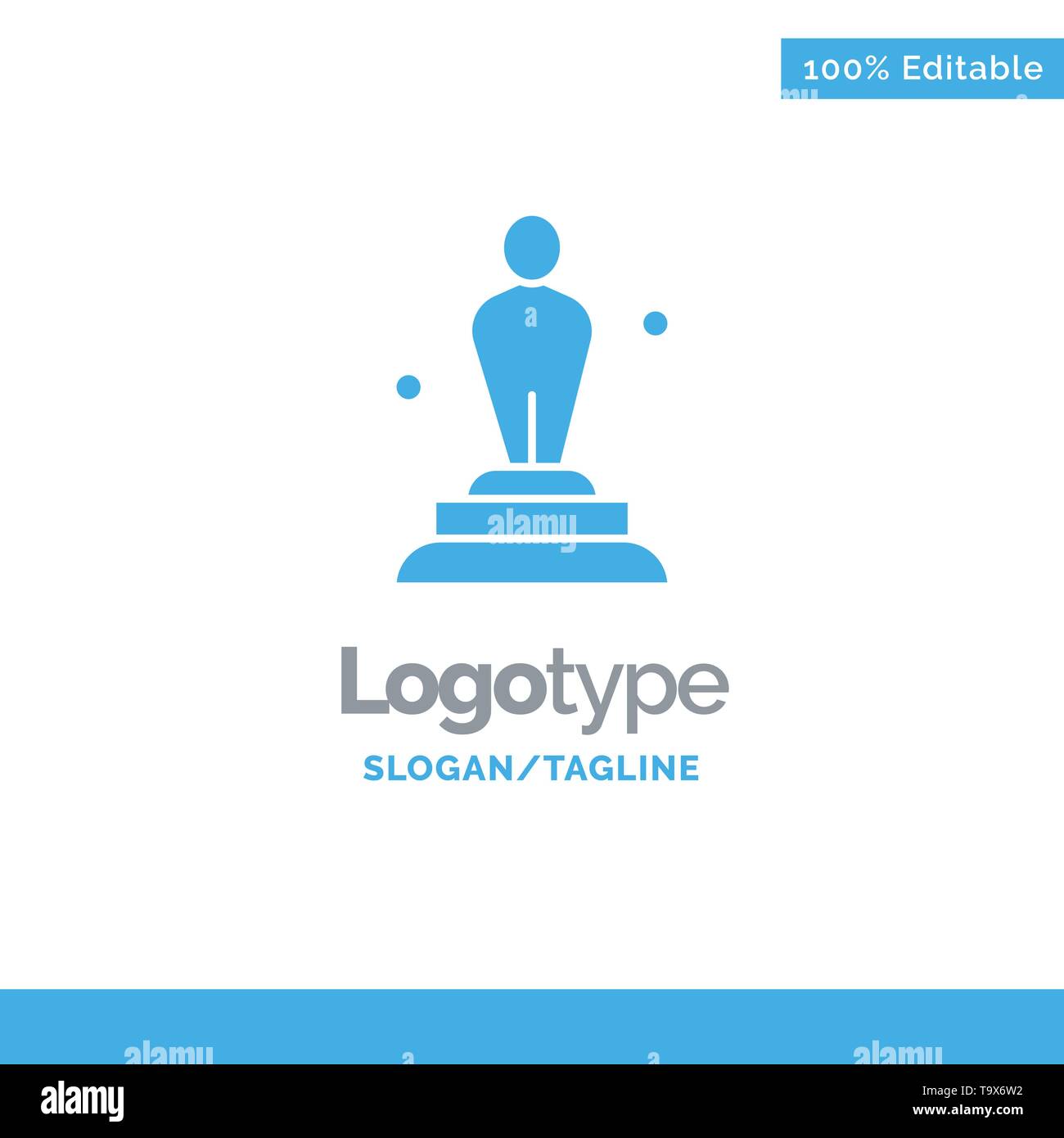 Academy, Award, Oscar, Statue, Trophy Blue Solid Logo Template. Place for Tagline Stock Vector