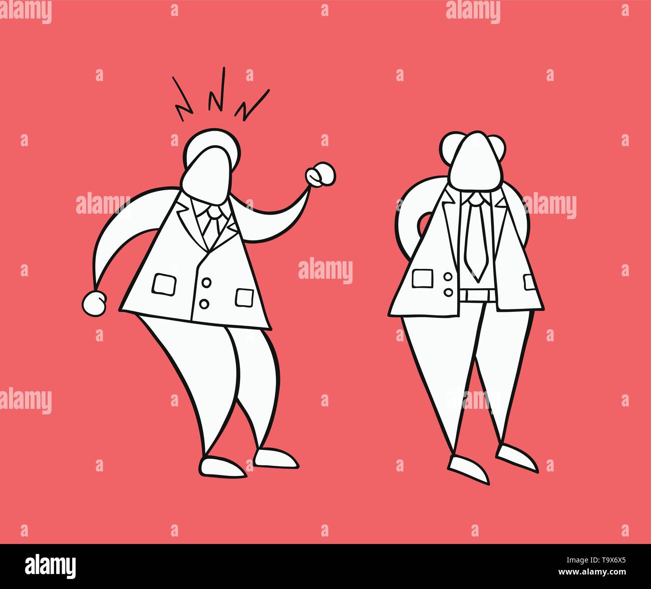 Hand-drawn vector illustration businessman worker angry at boss. White ...