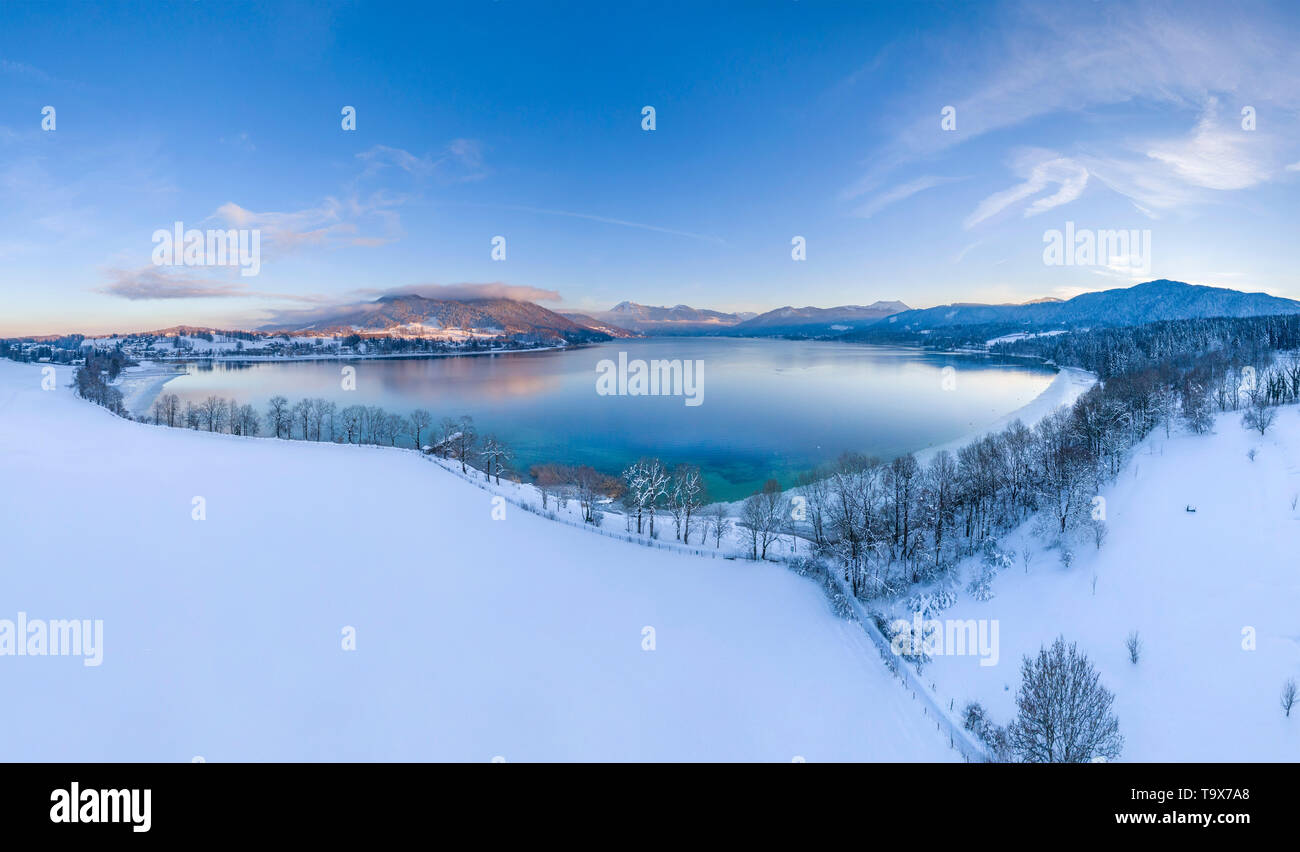 Look at the Tegernsee with Gmund in winter, Upper Bavaria, Bavarians, Germany, Europe, Blick auf den Tegernsee bei Gmund im Winter, Oberbayern, Bayern Stock Photo