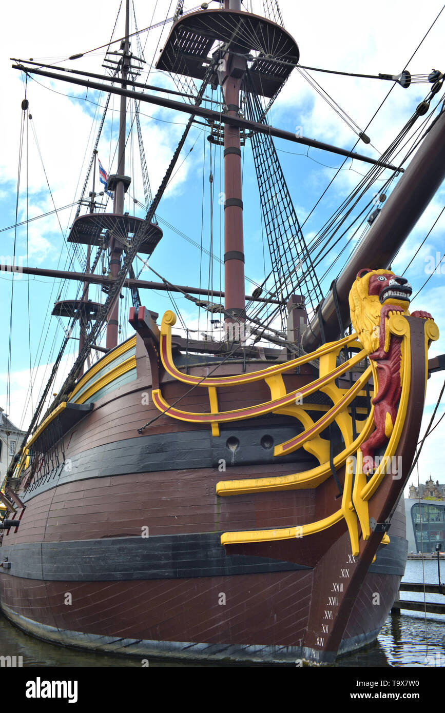Replica of the Dutch East India Company ship 'Amsterdam' at Het Scheepvaartmuseum, National Maritime Museum, Amsterdam, Netherlands Stock Photo