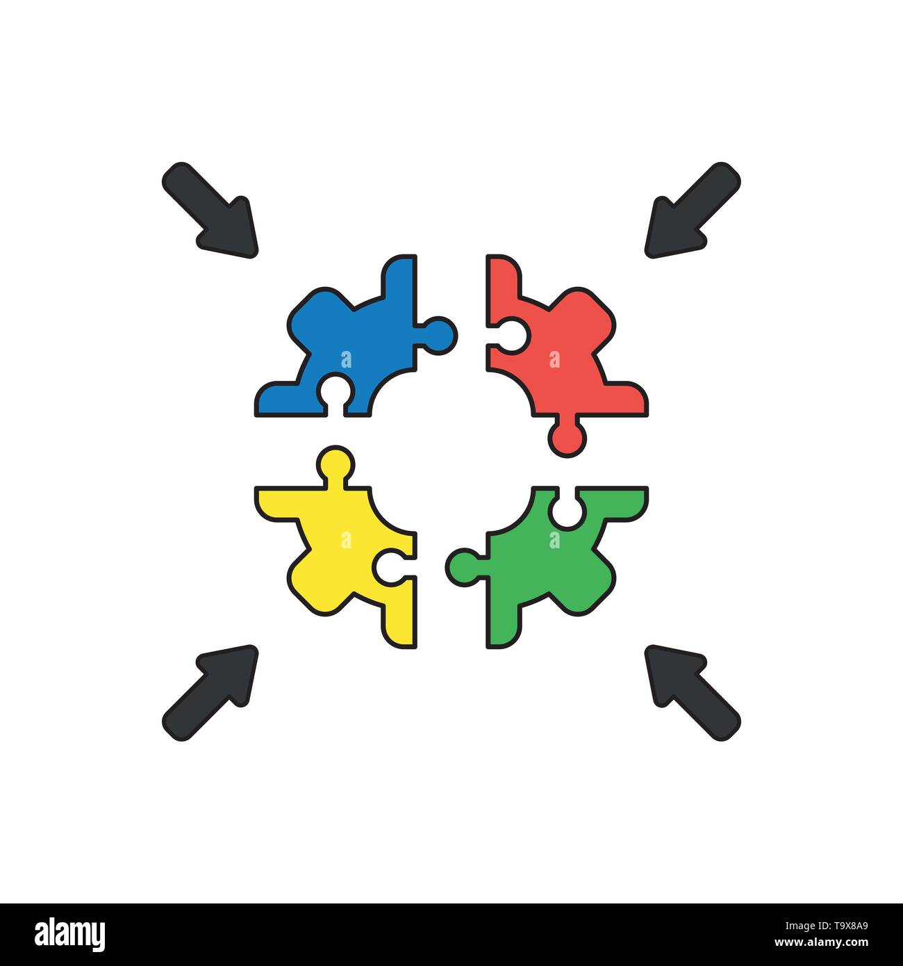 Vector icon concept of four part jigsaw puzzle gear pieces connecting ...