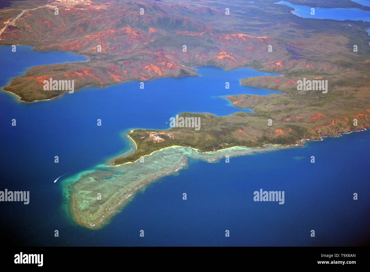Aerial view of the Cap N'Dua Natural Reserve at Prony Bay, New Caledonia, South Pacific Stock Photo