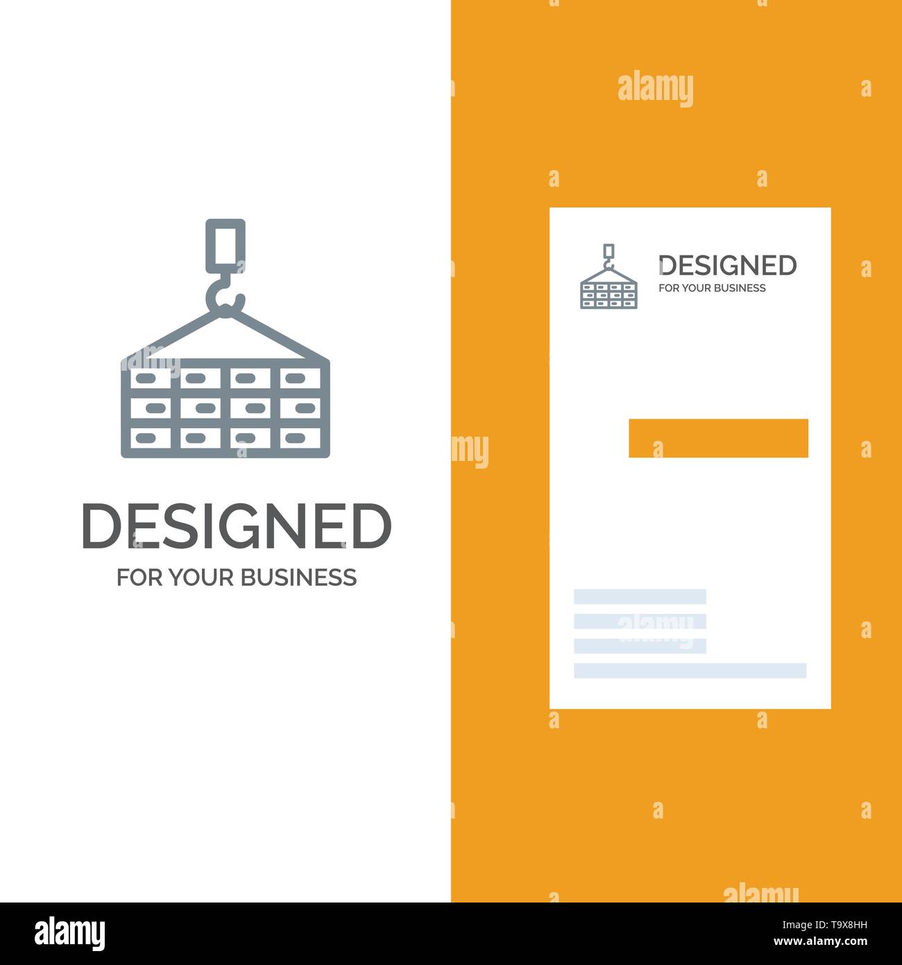 Building, Cargo, Construction, Crane Grey Logo Design and Business Card Template Stock Vector
