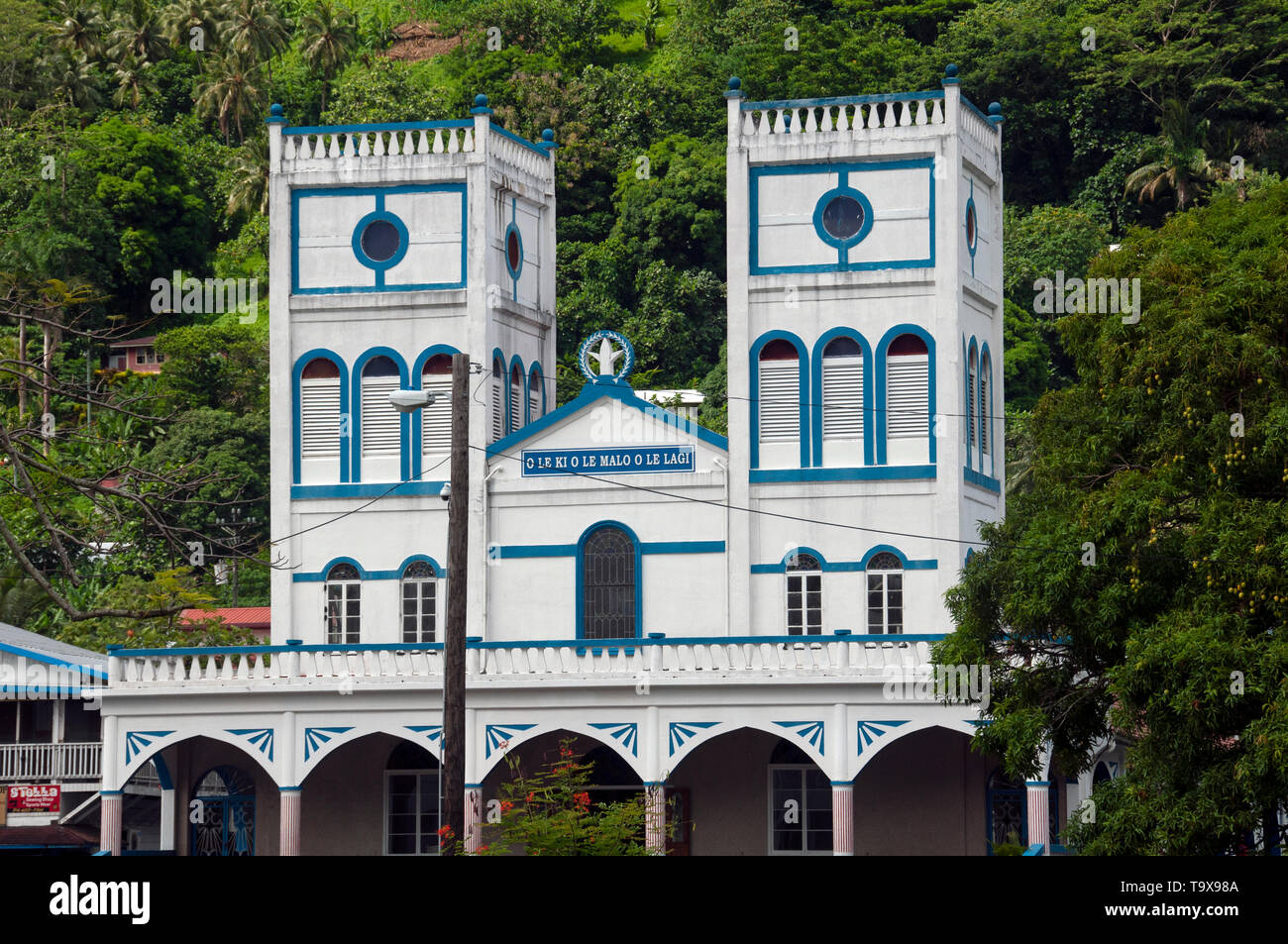 Cathedral in downtown Pago Pago, Tutuila Island, American Samoa Stock Photo