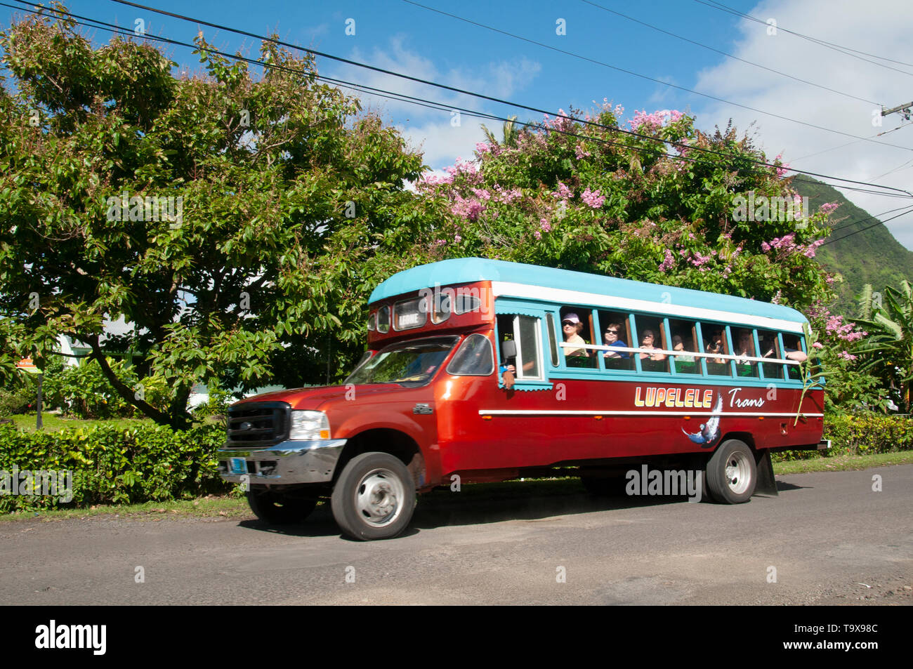Bus transporting cruise tourists, Pago Pago, Tutuila Island, American Samoa Stock Photo