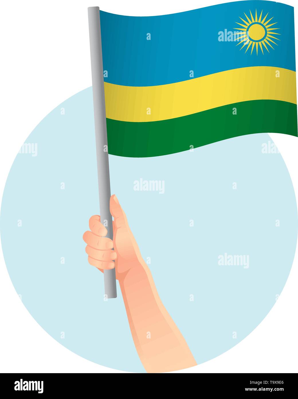 Rwanda flag in hand. Patriotic background. National flag of Rwanda ...