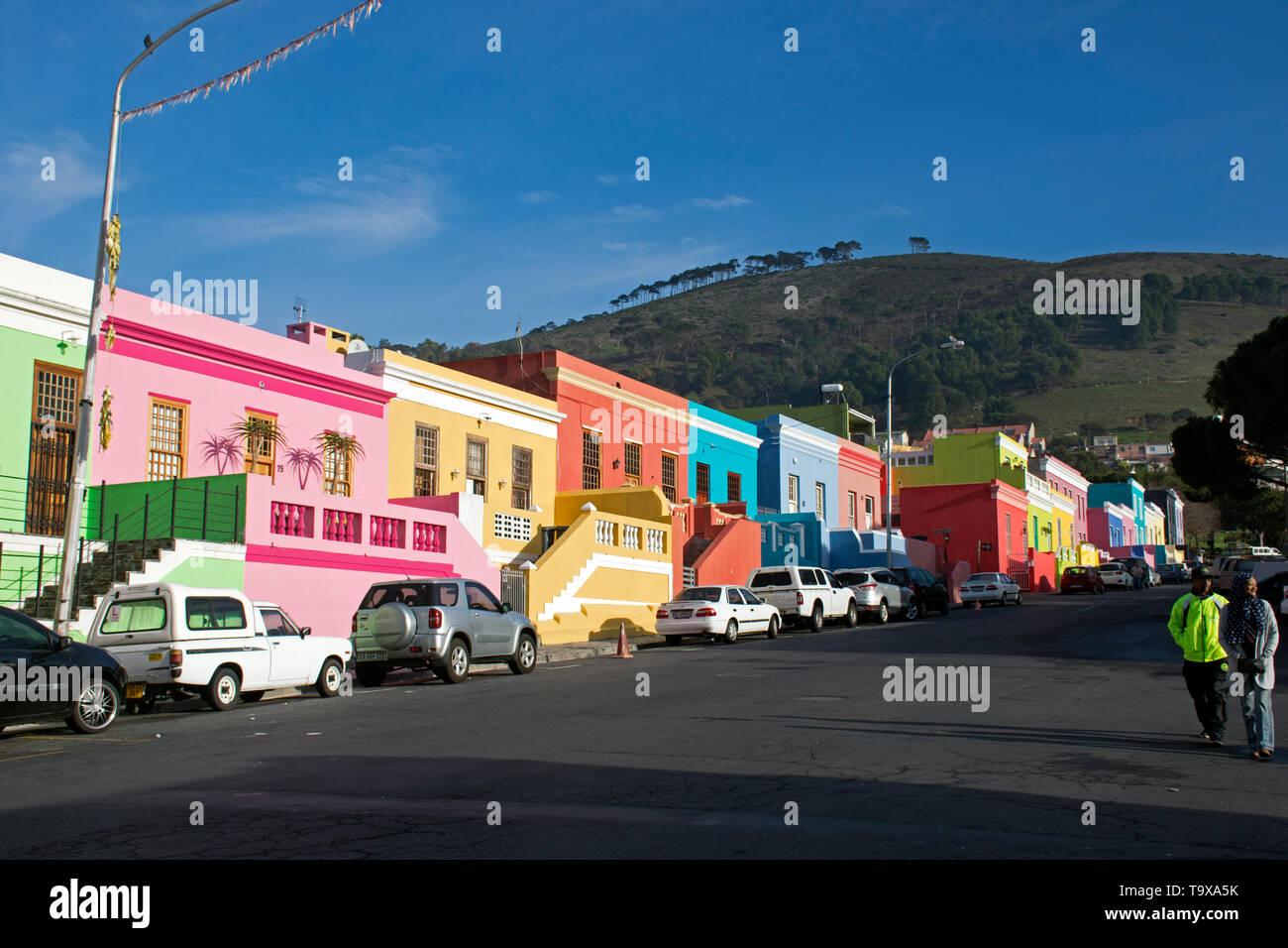 Colorful houses at the Bo-Kaap neighborhood, Cape Town, South Africa Stock Photo