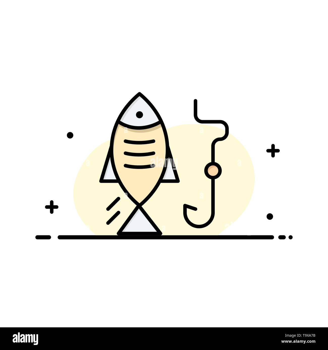 Fishing Fish Hook Hunting Business Flat Line Filled Icon Vector