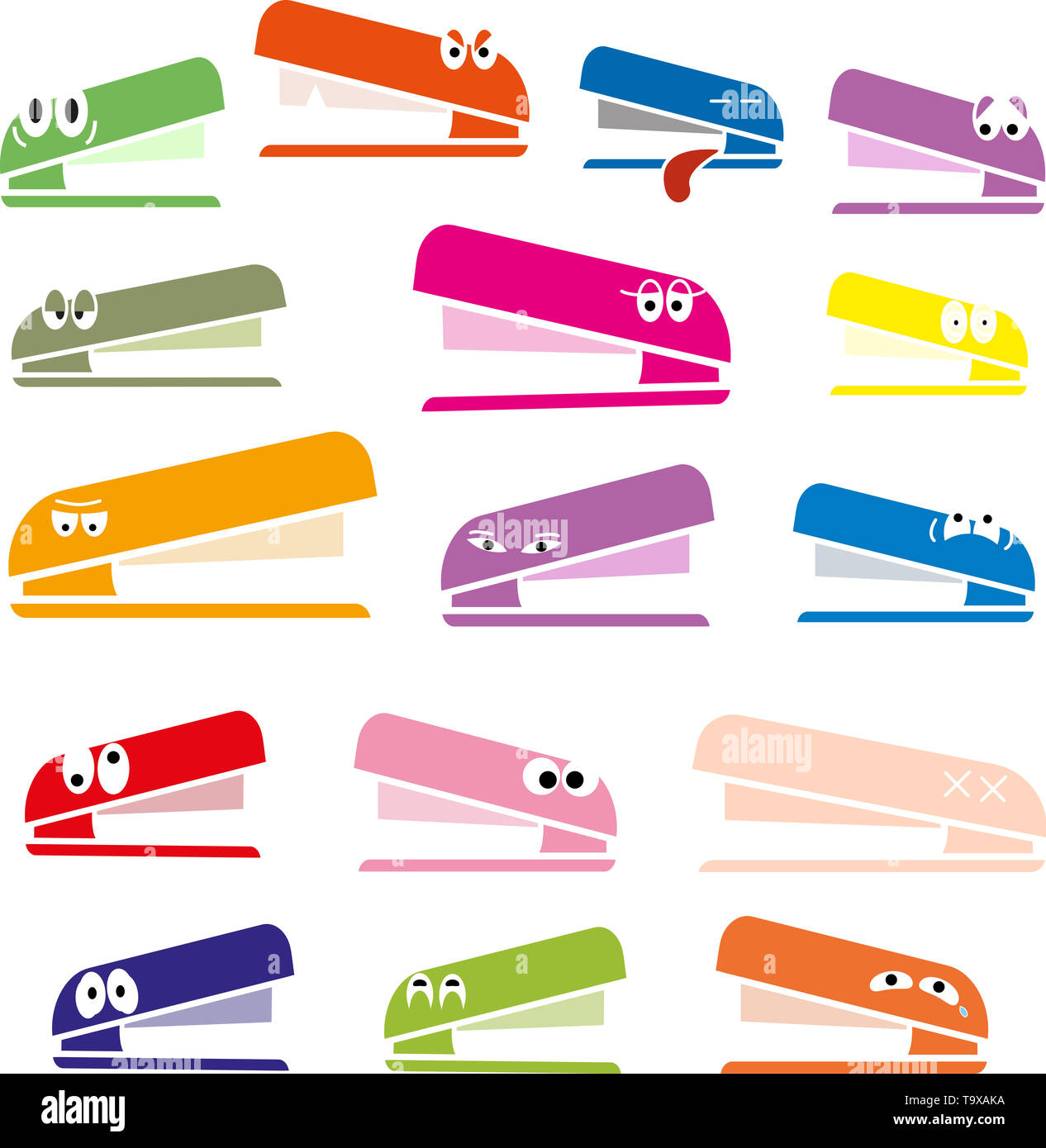 Funny emotional staplers isolated on white background. Stapler icon