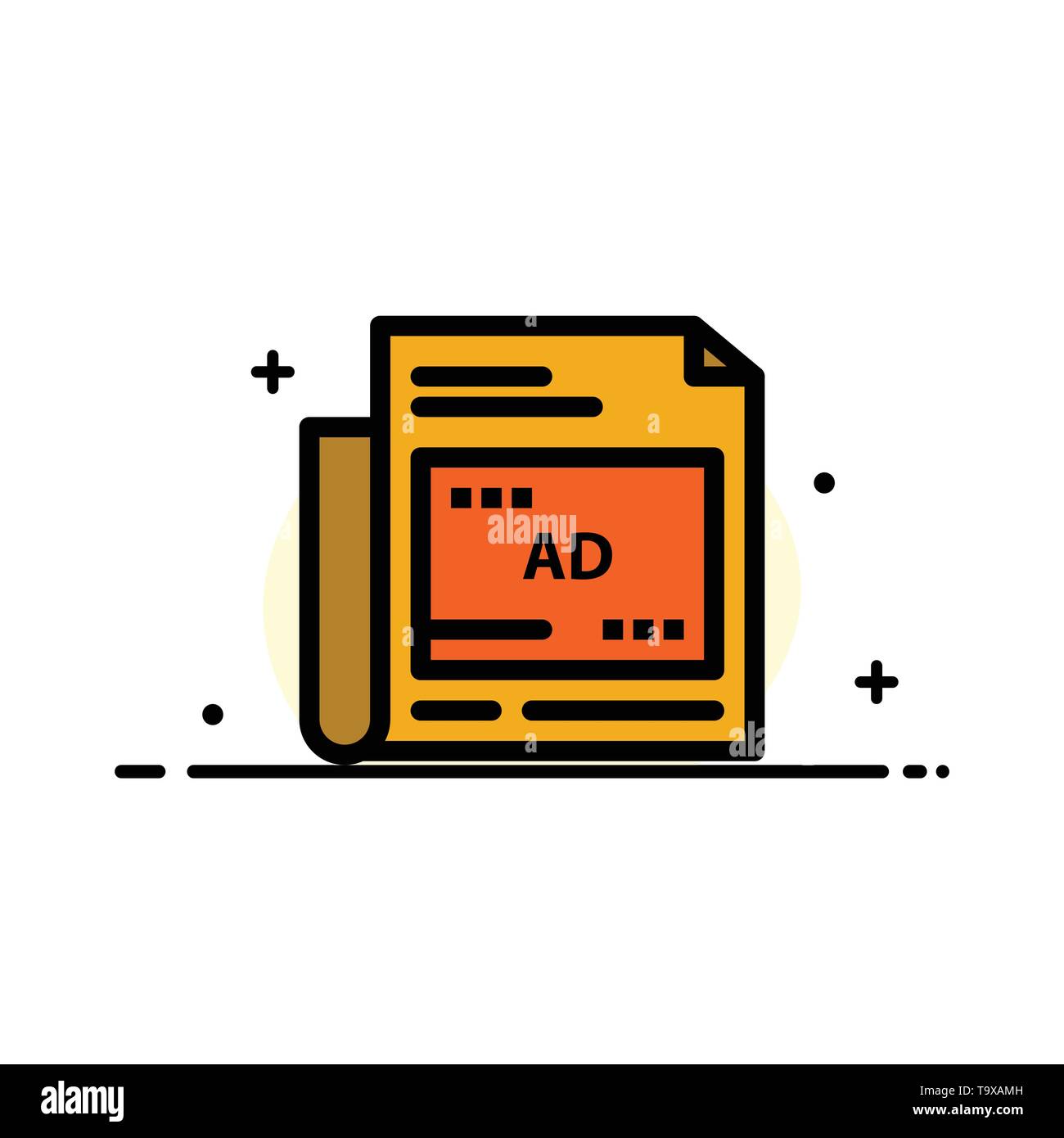 Newspaper Ad Paper Headline Business Flat Line Filled Icon