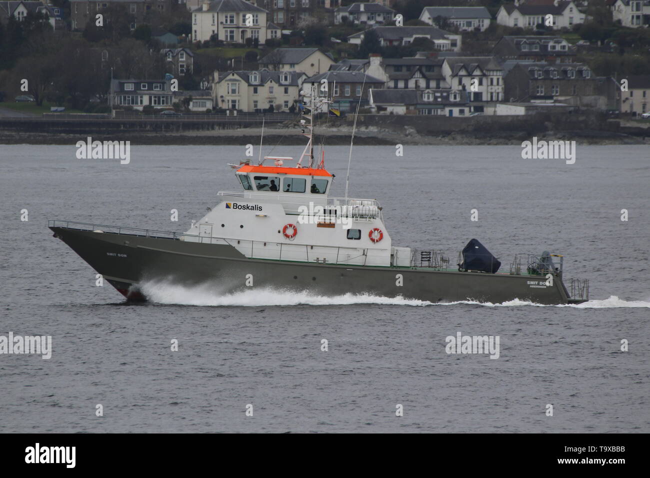 MV Smit Don, an aircrew training/naval support vessel operated by Boskalis, passing Gourock during Exercise Joint Warrior 19-1. Stock Photo