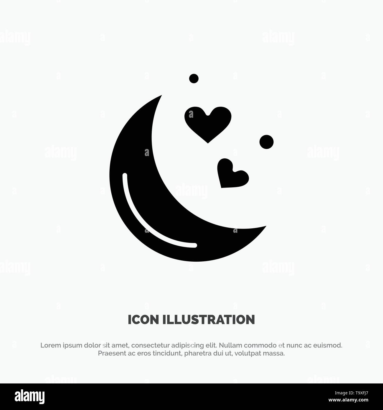 Moon, Night, Love, Romantic Night, solid Glyph Icon vector Stock Vector
