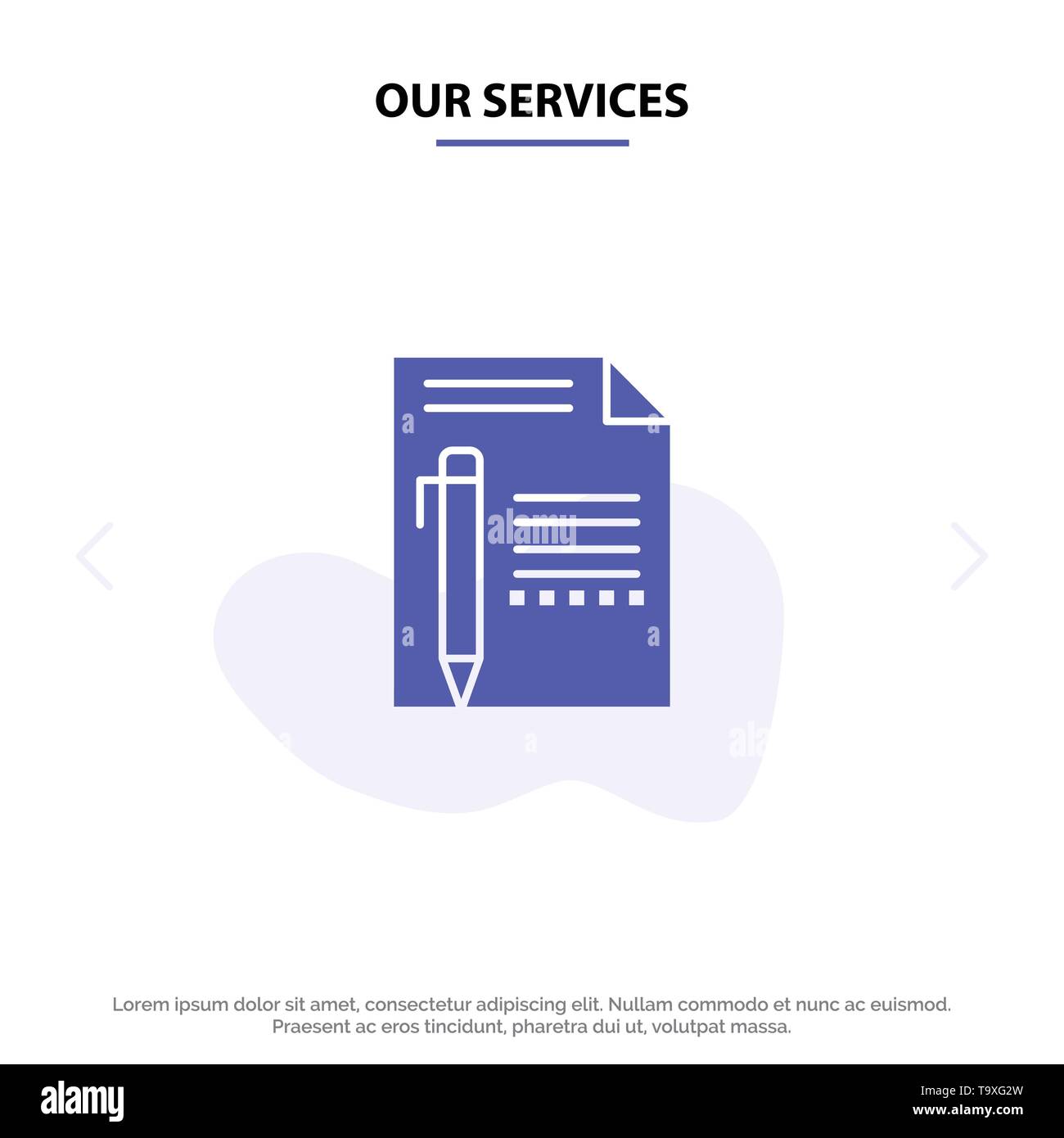 Our Services Document, Edit, Page, Paper, Pencil, Write Solid Glyph Icon Web card Template Stock Vector