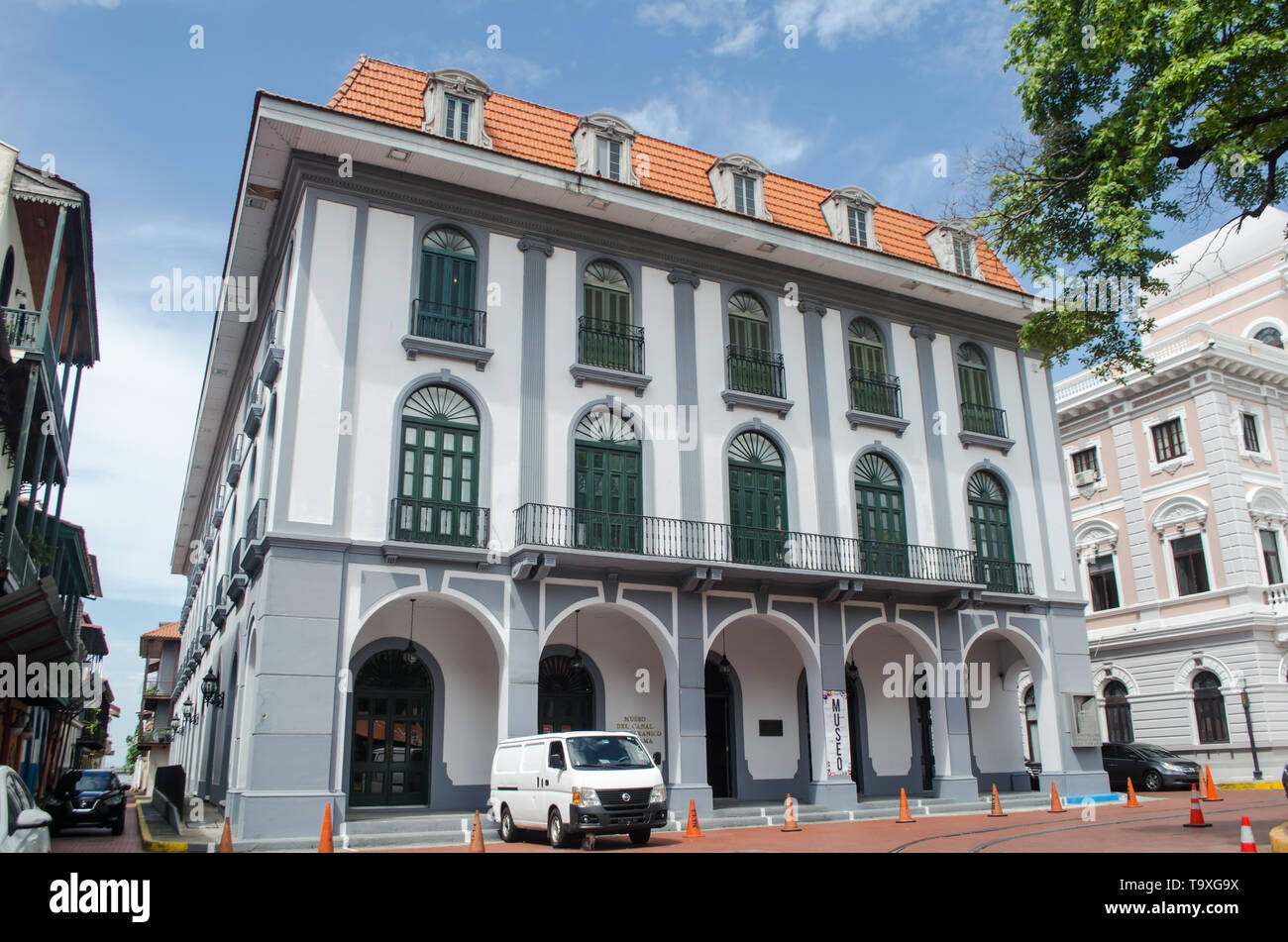 The Panama Canal Museum, located in a beautiful restored building in the Panama City Historic District also known as Casco Viejo. Stock Photo