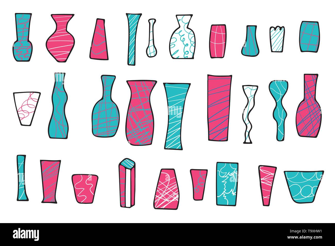Set of flowers vases in doodle style. Vector illustration Stock Vector ...